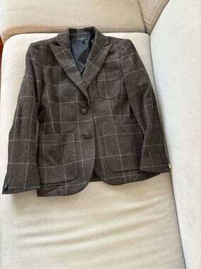 Wool Blend Windowpane Blazer Jacket